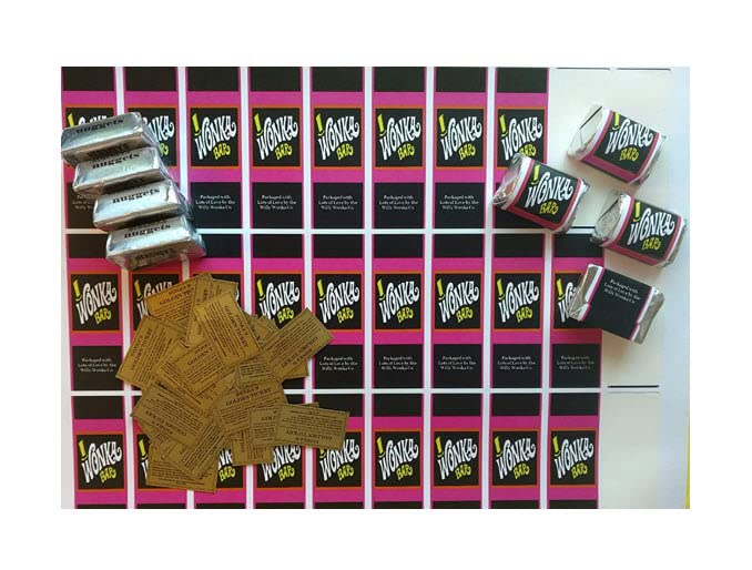 Wonka Replica-Nugget Size Wrappers (Stickers) and Golden Tickets (Set of 30) (no Chocolate Included)