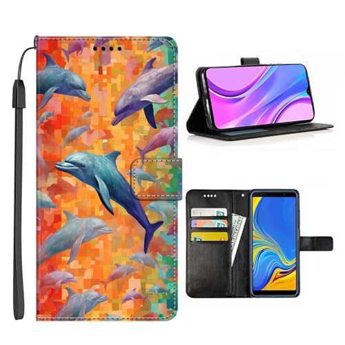 Xioolia Wallet Case for LG K40S with Dolphin-aa318 Pattern PU Leather Flip Magnetic Closure Vintage Matte Kickstand Function Folio Shockproof
