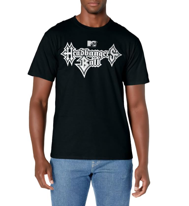MTV Headbangers Ball: Classic Fit, Round Neck, Short Sleeve Black Metal Text T-Shirt