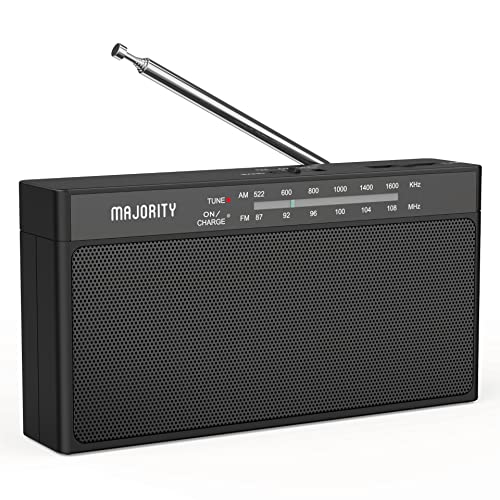 Majority Rechargeable FM/AM Portable Radio | Radio with 10 Hours of Playback, USB Charging, Headphone Jack and Aerial | Majority Belford FM and AM Radio | Clear Sound Quality and Excellent Reception
