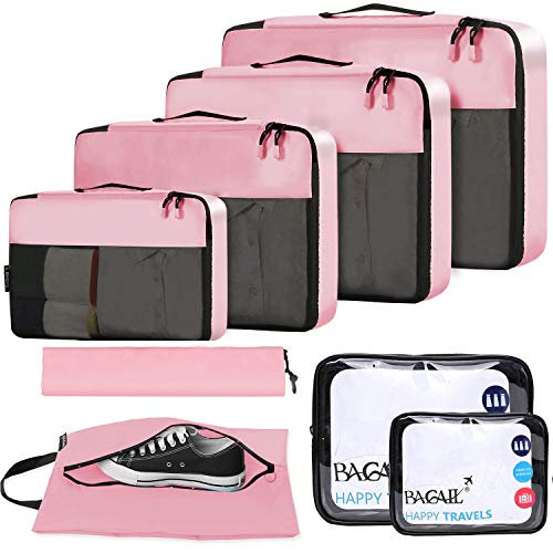 BAGAIL 6 Set / 8 Set Packing Cubes Luggage Packing Organizers for Travel Accessories(8 Set Pink)