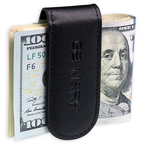 GE MARK Leather Money Clip - Strong Magnets Holds 30 banknotes - for Men - Cash & Card - Gift Box(black)