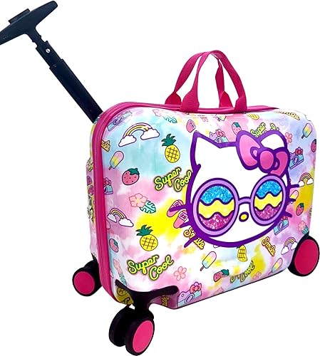 Fast Forward Ride-On 18' Suitcase For Kids/Tow-Along Toddler Carry-On Luggage With Wheels (Hello Kitty)