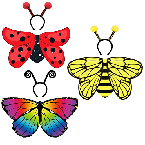 Creatoy Toddler Butterfly-Wings-Costume for Girls Kids Dress Up Wings with Antenna Headbands Bumble Bee Lady-Bug Costume for Play Insect Bug Party Halloween Favors Toys Gifts