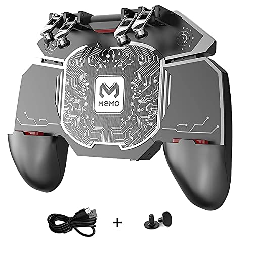 PUBG Mobile Controller Radiator Fast Cooling Phone Gamepad 4 Trigger 6 Finger Operation - L1R1/L2R2 for iPhone, Samsung, Oneplus, Pixel, compatible with CoD Warzone Mobile, Fortnite, Powered by USB C
