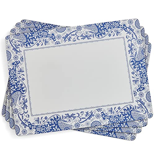 Pimpernel Blue Italian Brocato Collection Placemats | Set of 4 | Heat Resistant Mats | Cork-Backed Board | Hard Placemat Set for Dining Table | Measures 15.7” x 11.7”