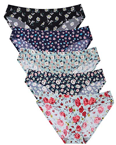 voenxe Women Bikini Underwear,Seamless Breathable Ladies Panties,No Show Comfortable Briefs Undies for Women,Tanga,5-Pack