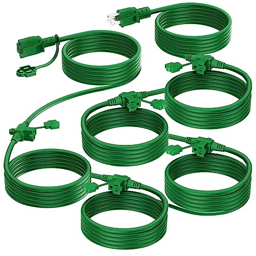 KASONIC Outdoor Extension Cord 50 FT, Evenly Spaced 6 Outlets Plugs, 16/3 SJTW Weatherproof Multiple Outlets Wire for Landscaping Light, Holiday Decoration and Christmas, ETL Listed, Green