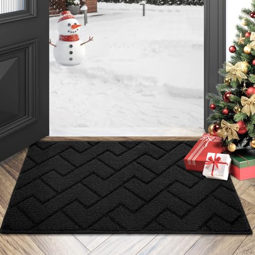 hicorfe Indoor Doormat,Front Back Door Mat Rubber Backing Non Slip Mats 20'x31.5' Absorbent Resist Dirt Entrance Doormat Inside Floor for Entryway Washable Low-Profile (Black)