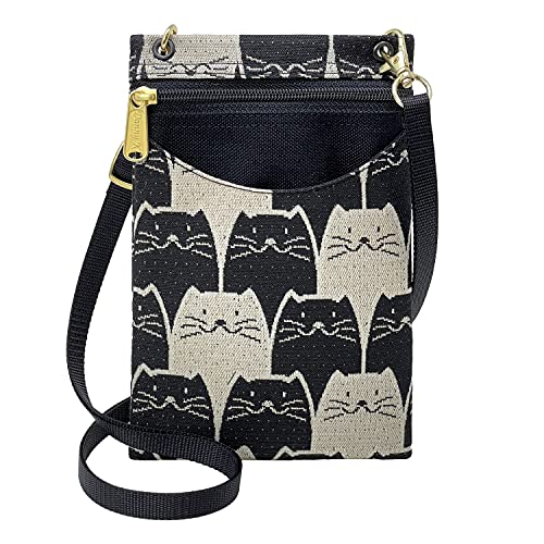 Danny K. Women's Tapestry Crossbody Cell Phone or Passport Purse, Handmade in USA (Meowser)