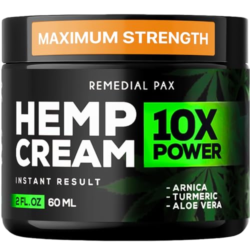 REMEDIAL PAX Instant Hеmp Cream – Soothes Discomfort in Muscles Joints Nerves Back Neck Knees Shoulders HIPS – Maximum Joint Support – MSM Turmeric and Arnica – All-Natural Formula