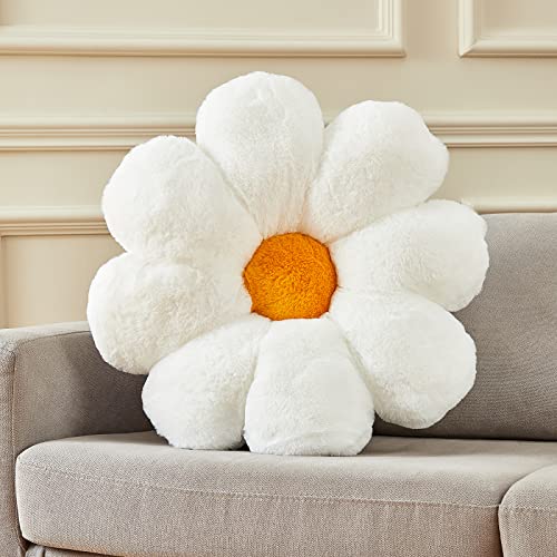 Ailive 21.6In Cute White Flower Throw Pillow Floor Cushion Pillow as Room Decor Desk Chair Cushion Decorative Bed Throw Pillows for Girls Adults
