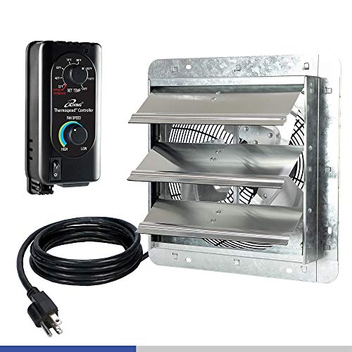 iLIVING 12' Wall Mounted Shutter Exhaust Fan, Automatic Shutter, with Thermostat and Variable Speed controller, 0.6A, 960 CFM, 1400 SQF Coverage Area Silver (ILG8SF12V-ST)