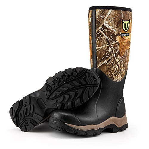 TIDEWE Hunting Boot for Men, Insulated Waterproof Durable 16' Men's Hunting Boot, 6mm Neoprene and Rubber Outdoor Boot Realtree Edge Camo US Size 10