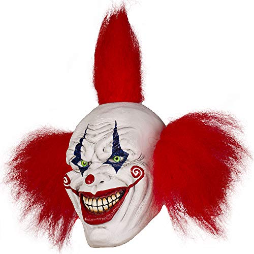 Halloween Evil Laughing Saw Clown Adult Mask Costume Creepy Killer Joker with Red Hair Cosplay Huanted House Props