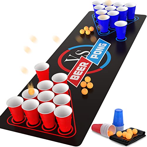 GOLDGE Beer Pong Table Mat, Drinking Games for Adults Party, 8pcs Beer Pong Balls, 30pcs Beer Pong Cups