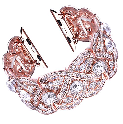 Vikoros Bracelet Bands Compatible with Apple Watch Band 38mm 40mm 41mm Ultra iWatch Series 8 7 6 5 4 3 2 1 SE for Women Girls, Cute Bling Dressy Stretchy Luxury Rhinestone Metal Charms Straps, Gold