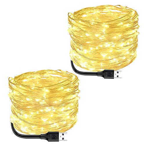 Blingstar Fairy Lights 2 Pack USB Powered String Lights Warm White 33Ft 100 Led Christmas Lights Fairy String Lights for Party Wedding Festival Bedroom Table Decoration