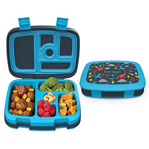 Bentgo Kids Prints Leak-Proof, 5-Compartment Bento-Style Kids Lunch Box - Ideal Portion Sizes for Ages 3 to 7 - BPA-Free, Dishwasher Safe, Food-Safe Materials (Dinosaur)