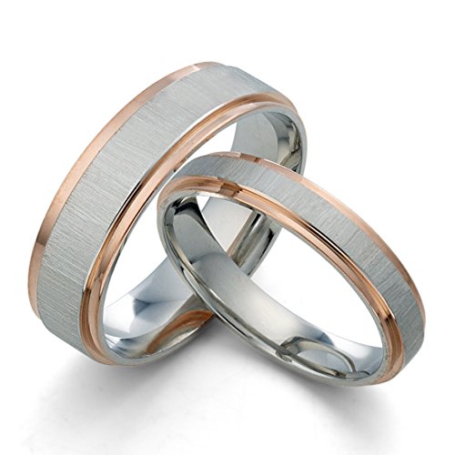 Gemini Groom & Bride Muti Tone Rose Gold & Silver Couple Promise Anniversary Wedding Ring Set Width 6mm & 4mm Men Ring Size : 12 Women Ring Size : 10.5 Valentine's Day Gifts