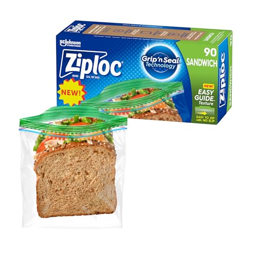 Ziploc Sandwich and Snack Bags, Storage Bags for On the Go Freshness, Grip 'n Seal Technology for Easier Grip, Open, and Close, 90 Count
