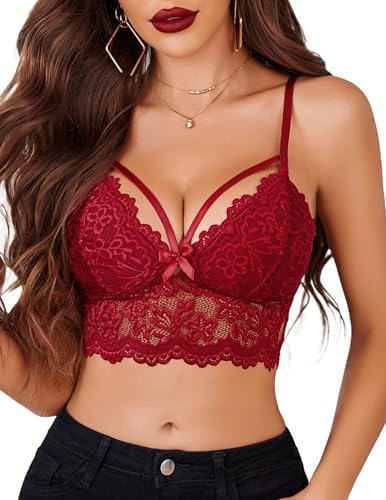 Avidlove Lace Bralette Lace Camisole for Women Lace Lingerie Tee Tops Camisole (Wine Red, X-Large)