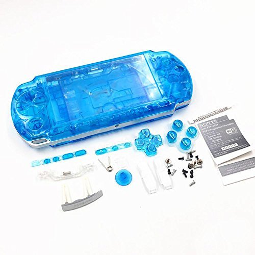 New Replacement PSP 3000 Console Full Housing Shell Cover Case with Button Screws Set -Clear Blue.