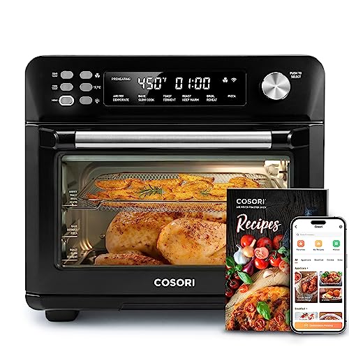 COSORI Smart 12-in-1 Air Fryer Toaster Oven Combo, Airfryer Convection Oven Countertop, Bake, Roast, Reheat, Broiler, Dehydrate, 75 Recipes & 3 Accessories, 26QT, Black-Stainless Steel