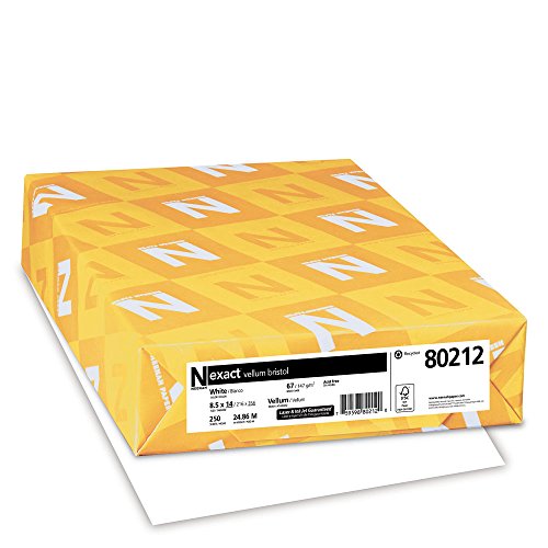 Wausau Exact Vellum Bristol Cardstock, 250 Sheets, White, 94 Brightness, 67 lb, 8.5 x 14 Inches