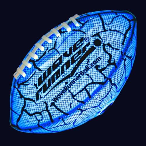 Wave Runner Glow in The Dark LED Light Junior Football, Waterproof Double Laced Football for Night Sports and Games Waterproof Ball for Pool, Beach and Backyard (2023 New Version W Pump)