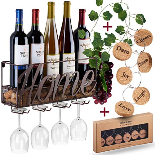 Anna Stay Wine Rack Wall Mounted Decorative Wine Rack with Wine Glass Holder, inc Cork Storage & Wine Charms, Wine Gifts with Wine Bottle Holder for Decor