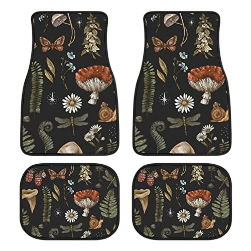 4 Pieces Car Floor Mats,Daisy Butterfly Dragonfly Mushroom Automotive Mats,Rubber Non-Slip Floor Mats,Car Decor Accessories Fit for SUV Van Truck Car