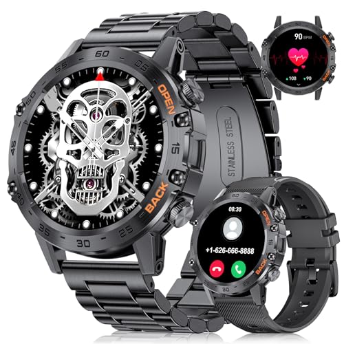 FOXBOX Smart Watch for Men Answer/Make Call for Android iOS, 400mAh Military Smartwatch Heart Rate Blood Oxygen Sleep Monitor Step Counter, 2 Straps,1.39' HD Waterproof Outdoor Smart Watches Black
