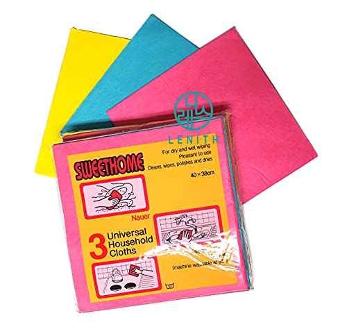 LENITH [15 Packs] German Universal Household Color Dish Cloths (3 Colors, 15ea) Machine Washable Super Absorbent, Drying Eco-Friendly Non-Woven Fabric Kitchen Cleaning Cloth
