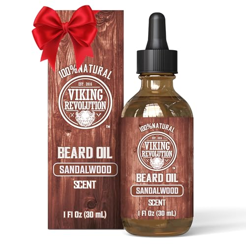 Viking Revolution Beard Oil Conditioner - All Natural Sandalwood Scent with Argan & Jojoba Oils - Softens & Strengthens Beards and Mustaches for Men (Sandalwood, 1 Pack)