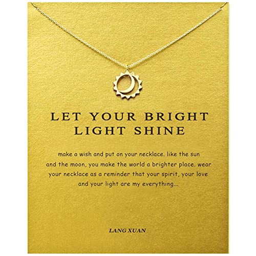 Friendship Gold Moon Necklace Message Card Compass Good Lucky Butterfly Pearl Ring Pendant Necklace for Women Gift Card (Gold Moon)