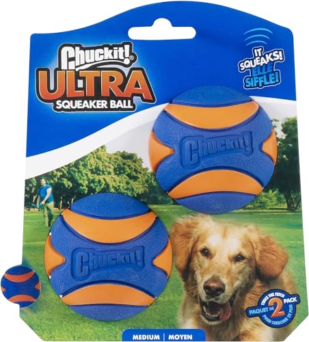 Chuckit Ultra Squeaker Ball Dog Toy, Medium (2.5 Inch) 2 Pack, for Medium Breeds