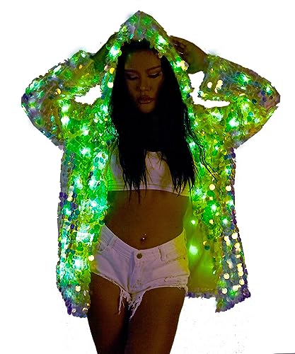 YONIYOWO Sequin 15 Color LED with Remote Jacket Womens Outer Wear Fancy Dress for Xmas Halloween Performence (Jacket, XL)