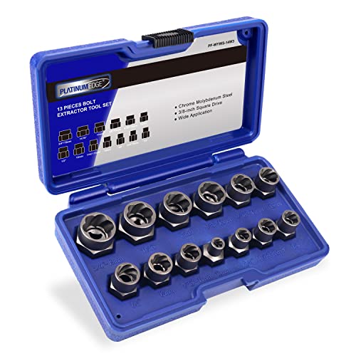 PLATINUMEDGE Bolt Extractor Tool Set, 13 Pieces Impact Bolt & Nut Remover Set, Stripped Lug Nut Remover, Extraction Socket Set for Easy Out Rusted Rounded Damaged Nuts Sockets and Bolts, Cr-Mo