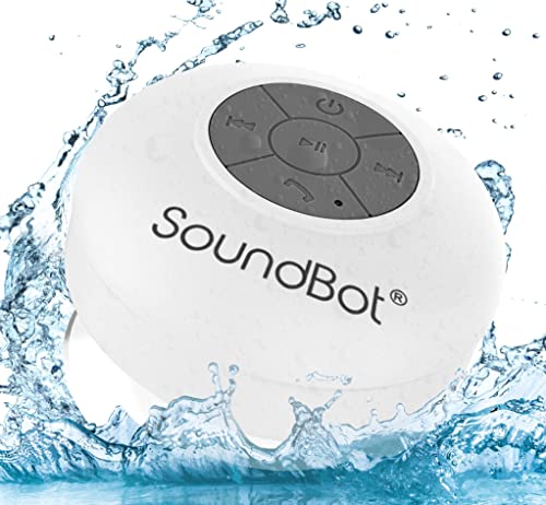 SoundBot SB510 HD Water Resistant Bluetooth 4.0 Shower Speaker, Handsfree Portable Speakerphone with Built-in Mic, 6hrs of Playtime, Control Buttons and Dedicated Suction Cup for Showers (White)