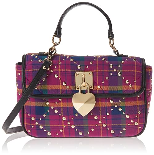 Betsey Johnson Pretty & Punk Plaid Studded Flap Satchel, Pink