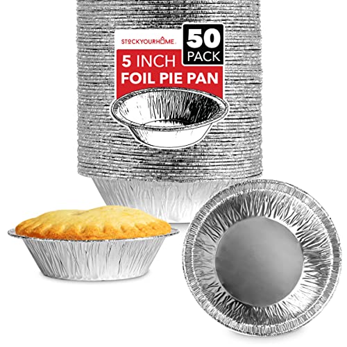 Stock Your Home 5 Inch Aluminum Foil Pie Pans (50 Count) - Disposable & Recyclable Mini Pie Pans - Foil Pie Tin for Bakeries, Cafes, Restaurants - Durable Mini Foil Pans for Pies, Fruit Tarts, Quiche