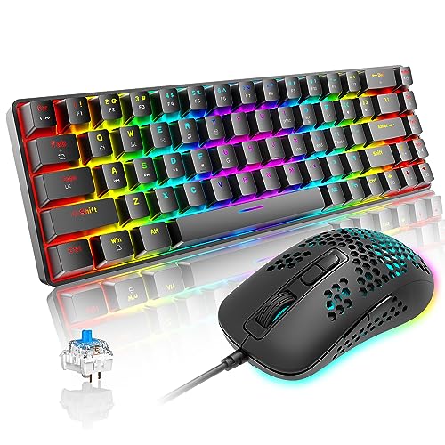 Ajazz Gaming Keyboard and Mouse and Gaming Mouse pad and Wrist Rest,Wired RGB Backlight Bundle for PC Gamers and Xbox and PS4 Users - 4 in1 Gaming Set (Hybird Blue Gaming Switch)