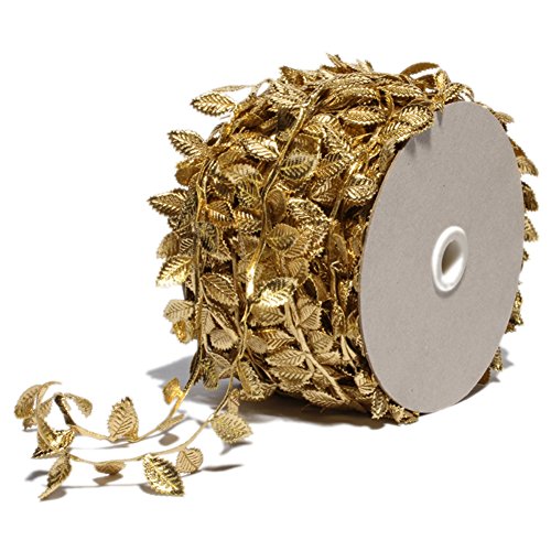 Gold Leaves Leaf Ribbon Trim Rope - 20 Yards - for Garland DIY Crafts and Party Wedding Home Decorations (Gold)