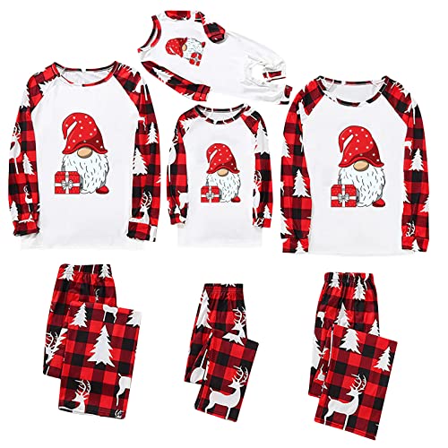 LFEOOST Family Christmas Pjs Matching Sets 2022 Ugly Xmas Gnome Plaid Pajamas Outfits Soft Comfy Holiday Clothes Jammies Sleepwear