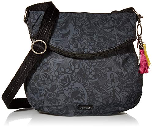 Sakroots Foldover Crossbody Bag in Eco-Twill with Adjustable Strap, Black Spirit Desert