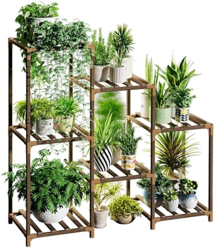 Bamworld Plant Stand Indoor Wood Plant Shelf Outdoor Tiered Plant Rack for Multiple Plants 3 Tiers 7 Pots Ladder Plant Holder Plant Table for Plant Pots Boho Home Decor for Gardening Gifts