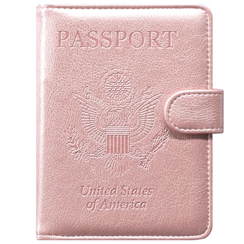 ACdream Passport and Vaccine Card Holder Combo, Cover Case with CDC Vaccination Card Slot, Leather Travel Documents Organizer Protector, with RFID Blocking, for Women and Men, Rose Gold