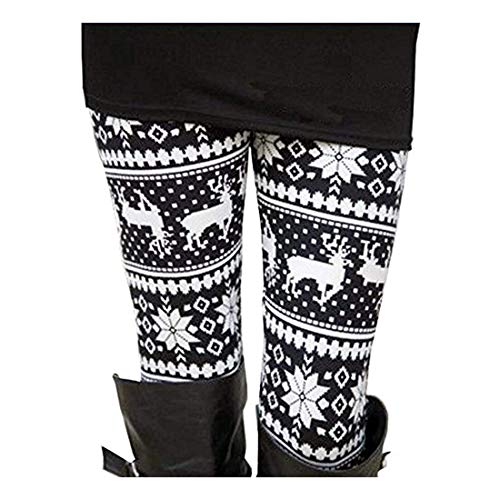 Sipaya Ankle-Length Footless Christmas Printed Leggings Tight Reindeer Pant for Women M