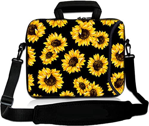 RICHEN 14 15 15.4 15.6 inch Laptop Shoulder Bag Messenger Bag Case Notebook Handle Sleeve Neoprene Soft Carring Tablet Travel Case with Accessories Pocket (14-15.6 inch, Sunflowers)